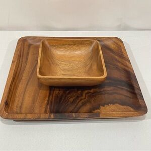 Vintage Monkey Pod Tray and bowl square Beautiful Wood Grain